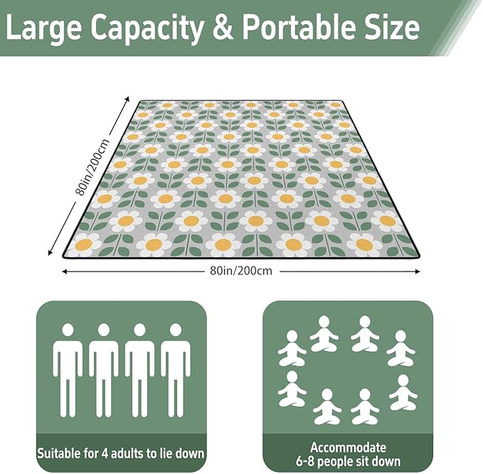 Extra Large Picnic Outdoor Blanket 80''x80'' Waterproof and Sandproof Picnic Mat for Beach Foldable Camping Accessories for Grass Lawn Park