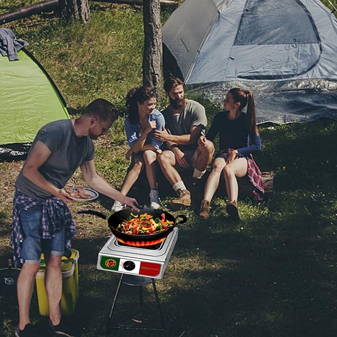 Vivicreate 10000 BTU Single Burner Propane Gas Stove Outdoor Camping Cooker Portable Stainless Steel Cooktop with Hose for BBQ Frying Boiling High BTU Estufa de Gas Portátil Fogón de Gas