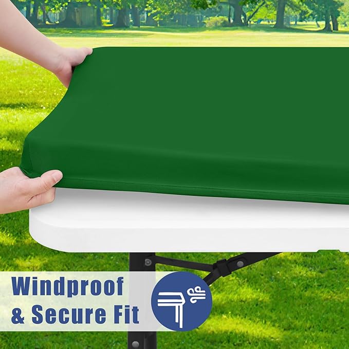 Spandex 4 Foot Rectangle Table Cloth 2 Pack, Elastic Fitted Tablecloths for Picnic, Stretch Washable Patio Table Cover for Outdoor, Camping, Banquet and Parties (Emerald Green, 30"x48")