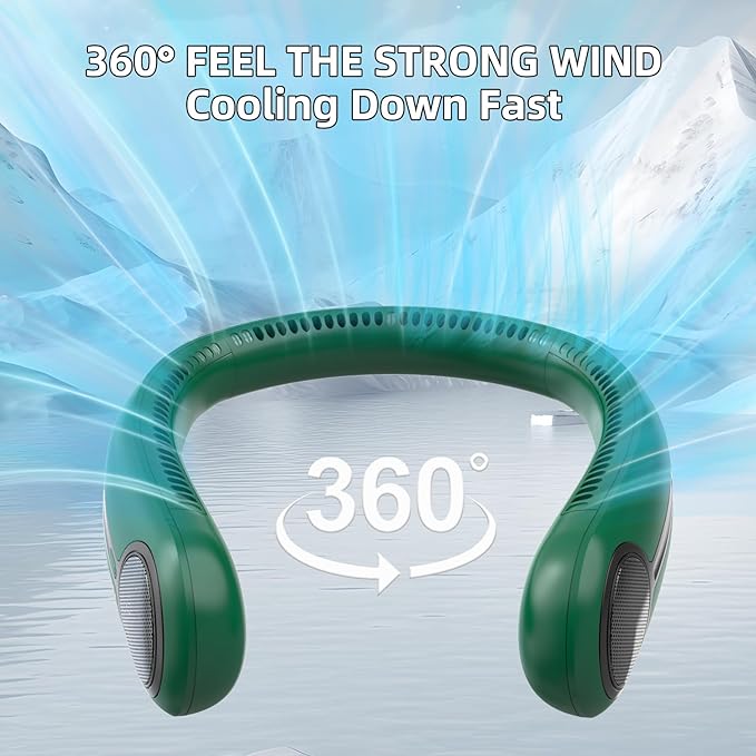 Portable Neck Fan,Gift Ideas,Personal Wearable Bladeless Fan,360° Cooling,LED Display,4-Speeds,6000mAh Rechargeable,Powerful Wind,Outdoor Travel Camping,Birthday Gifts for Men Women (Dark green)
