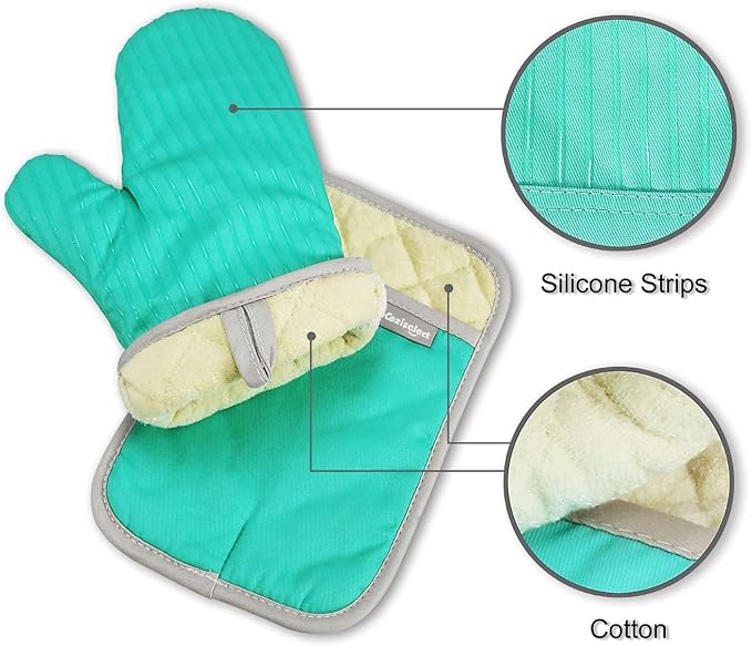 Oven Mitts and Pot Holders Set, 4-Piece Heat Resistant Kitchen Set with Pocket Style Hot Pads & Silicon Non-Slip, Quilted Insulated Oven Gloves for Baking, BBQ, Grilling (Assorted Colors)