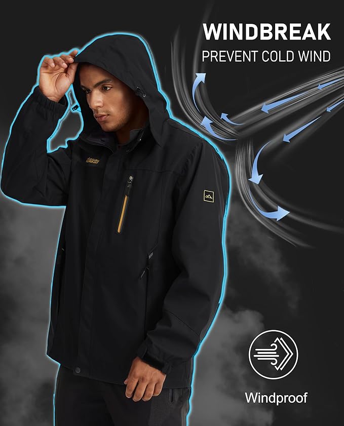 MAGCOMSEN Men's Hooded Windproof Water Resistant Rain Jacket Windbreaker 5 Pockets for Hiking,Fishing,Travel