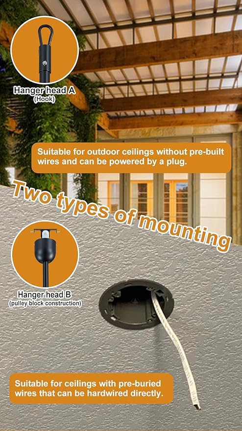 3 Blades Wood Outdoor Ceiling Fan with Light for Patios, Farmhouse Rustic Ceiling Fans with Lights, 42" Plug-in Wet Rated Outdoor Gazebo Fan for Exterior House Porch Patio, Waterproof,F246