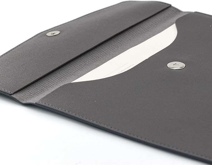 VANRA 1 Piece PU Leather File Folder Vertical A4 Document Holder File Envelope Waterproof Leather Portfolio Case Filing File Organizer for Letter Size with Magnetic Button Closure (Grey)