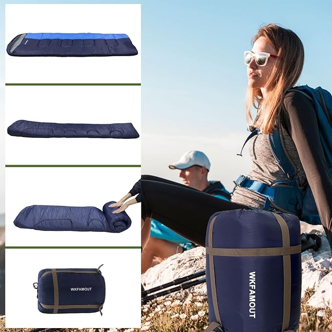 XL 10 Degree Sleeping Bags Waterproof for Adults 350GSM Machine Washable with Compression Sack for 3-4 Season Camping Outdoor