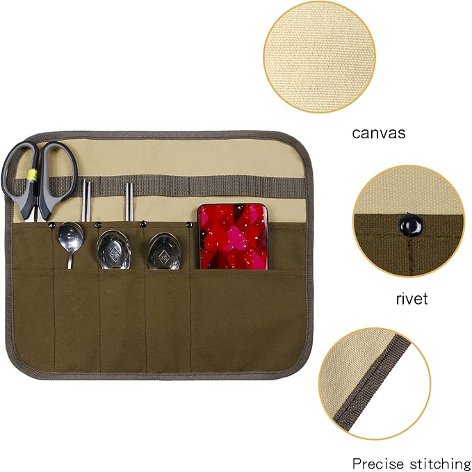 Camping Tableware Storage Bag,Kitchen Cooking Utensil Travel Flatware Organizer，for Outdoor Picnic Barbecue