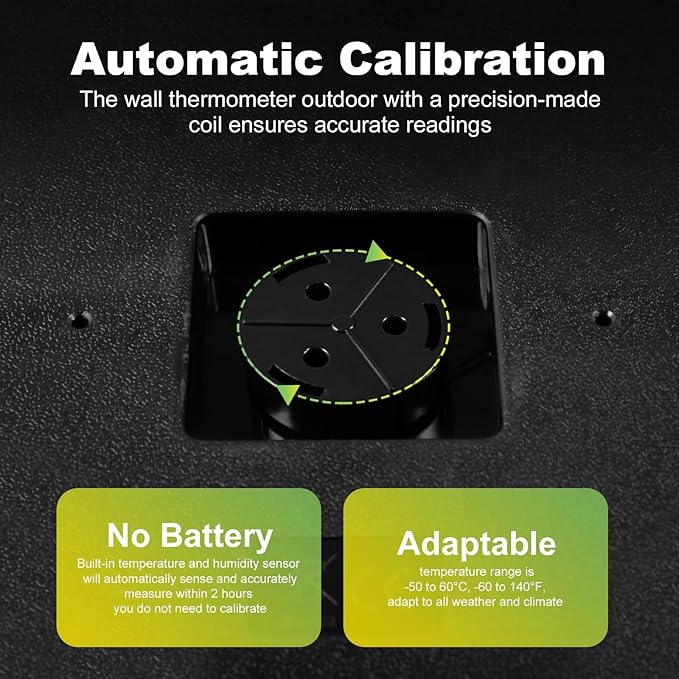 12" Outdoor Thermometer Large Numbers - Decorative Outdoor Thermometers for Patio, Wall Thermometer Hygrometer with Stainless Steel Enclosure, Battery Free Indoor Outdoor Thermometer Hanging