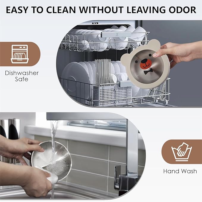 MR. CHOU Baby Bowls with Non-Slip Silicone Suction Cup, Insulated Double-Layer 304 Stainless Steel Toddler Bowls with BPA Free Airtight Lids, Food-Grade Silicone Safe for Kids (Beige)