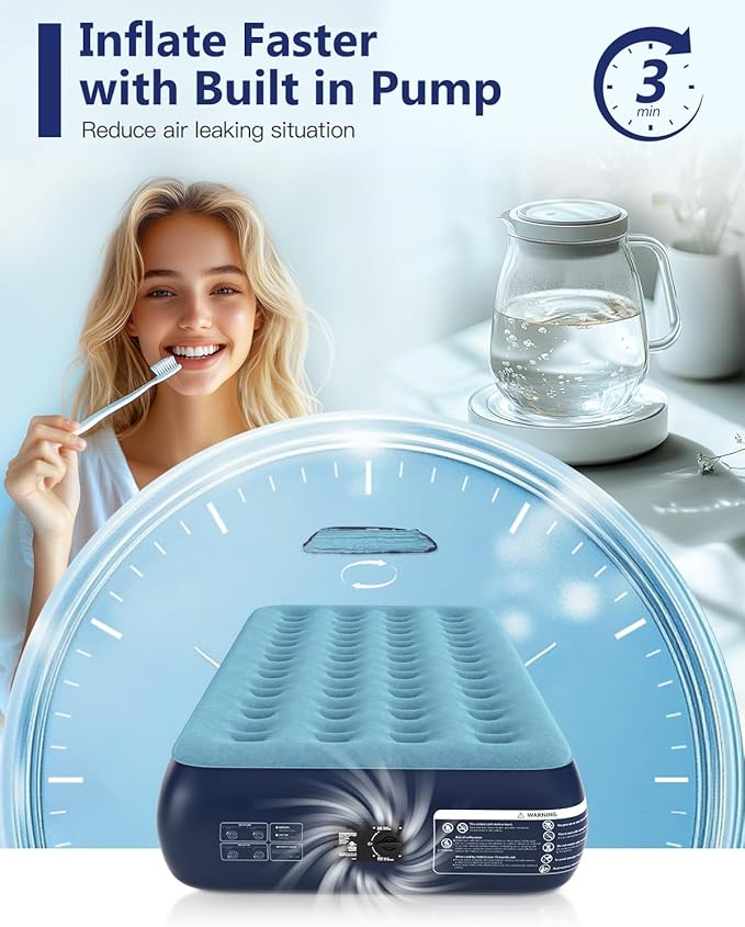 Twin Air Mattress with Built in Pump 13" Blow Up Mattress Raised Air Bed, 3 Mins Quick Self Inflatable with Storage Bag for Guest and Home