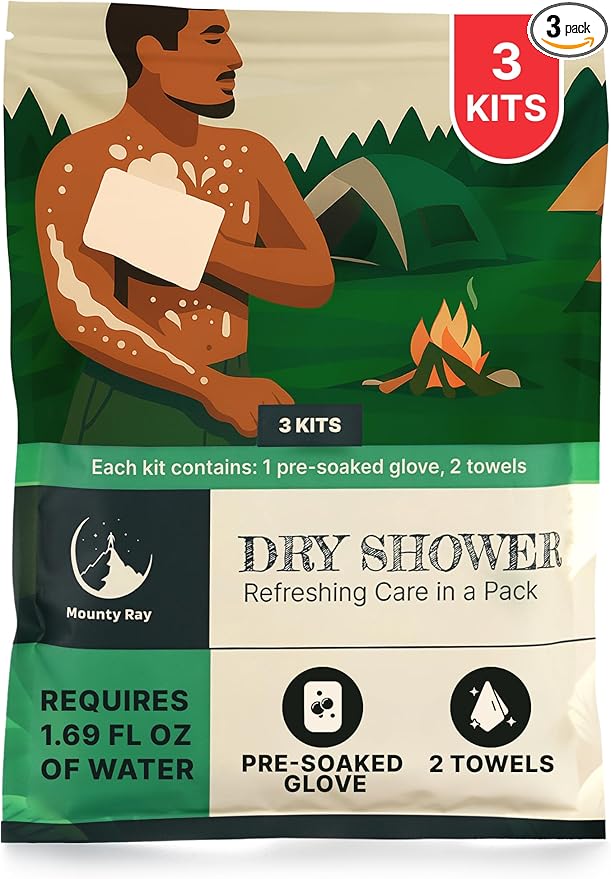 Personal Rinse Free Bath Sponge Kits (Pre-Soaked Shower Glove & 2 XL Towels) -3-Pack - Body Wash for Camping - Rinse-Free Bath Sponges - Water is Not Included