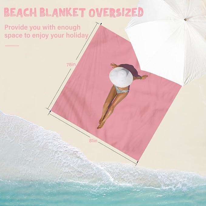 Beach Blanket Waterproof Sandproof 1-7 Adult Oversized 78 '' × 81 '' Lightweight Durable Compact Sand Free Beach Mat for Travel Camping Hiking Picnic Blanket Extra Large