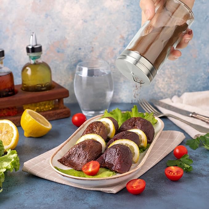 Segarty Spice Jar, 3 Pack 4 oz Glass Spice Jars with Shaker Lids, Clear Seasoning Organizer Spice Containers with Adjustable Pour Holes for Kitchen Cabinet, Salt Shakers with Stainless Lid