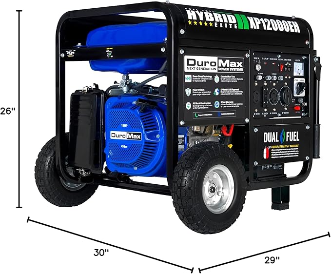 DuroMax XP12000EH 12,000-Watt Dual Fuel Portable Generator – Gas & Propane, Electric Start, Whole Home Backup Power, Transfer Switch Ready, RV & Emergency Ready