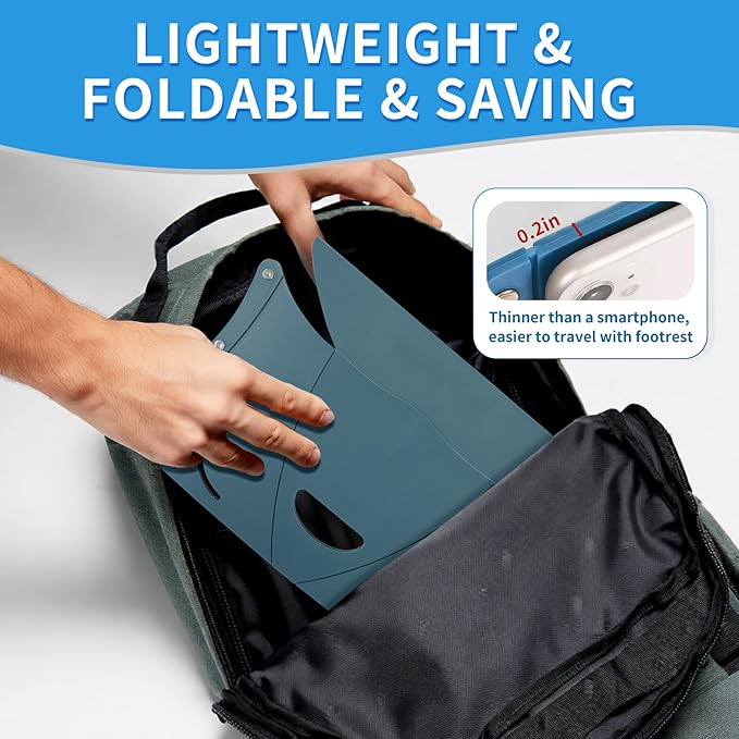 Travel Foot Rest for Airplane & Office - Portable Under Desk Foot Stool, Relieves Back & Knee Pain, Comfort for Long Flights, Cars, Subways & Trains (Blue)