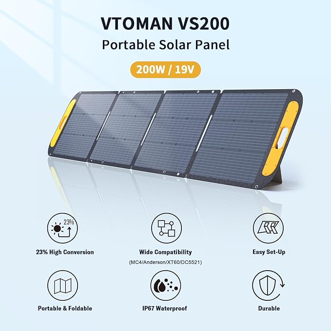 VTOMAN 3096Wh Portable Power Station Bundle with Extra Battery & 200W Solar Panel Included - Up to 3600W Solar Power Generator for Home Backup, Off-grid, Road Trip, RV, Camping, Fishing, Emergency