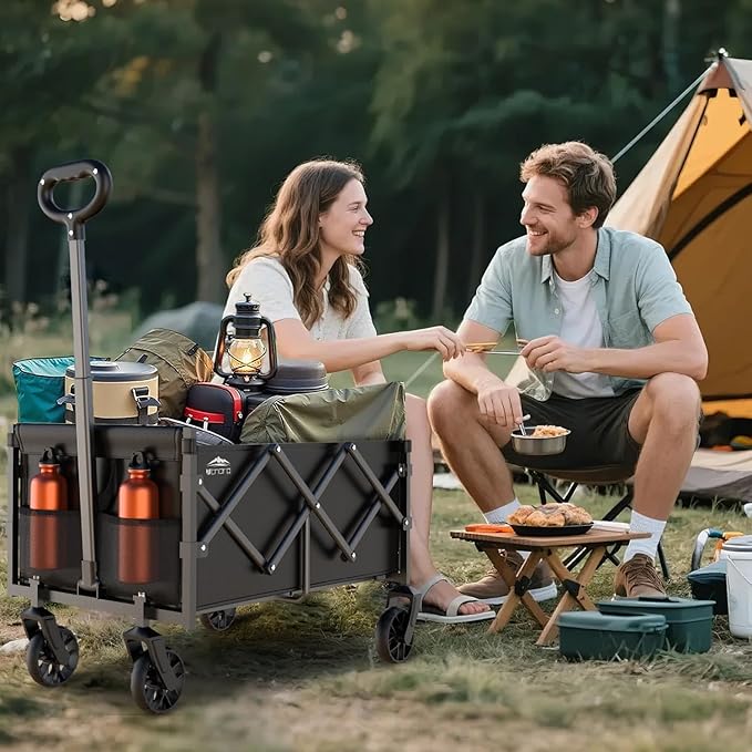 Collapsible Wagons Carts Foldable - Portable Heavy Duty Folding Beach Wagons Cart with Wheels - 360lbs Weight Capacity Outdoor Utility Wagon Cart for Grocery Shopping Camping Sports Garden