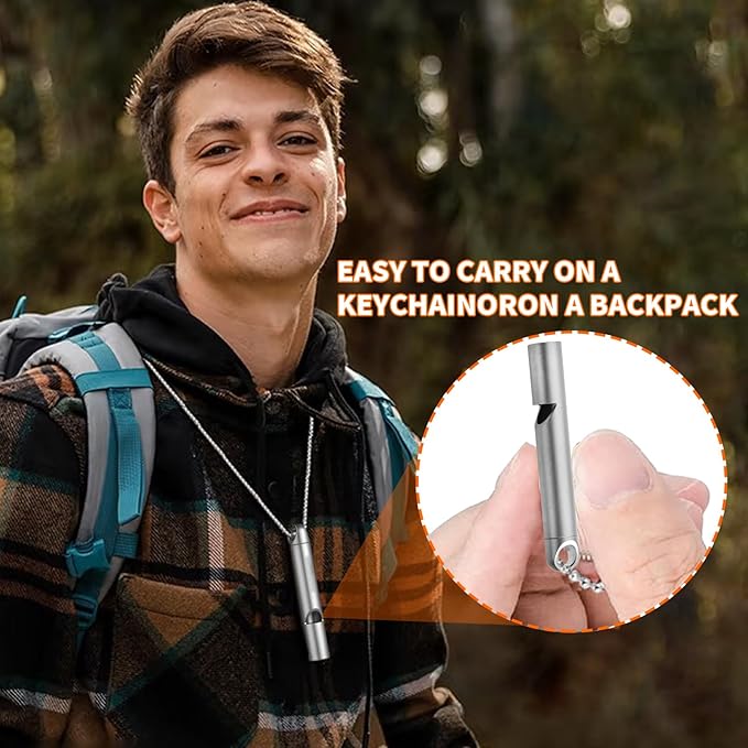Titanium Emergency Whistle, Gray, 2 Inches Length, 120db Loud Safety Whistle with Necklace Chain, for Survival, Hiking, Camping, Pet Training