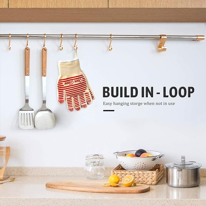 Oven Gloves, Heat Resistant 540 Degrees Grilling Gloves, Hot Surface Handler Non-Slip Silicone Oven Mitts with Fingers, BBQ Gloves for Cooking/Kitchen/Baking, Pack of 2