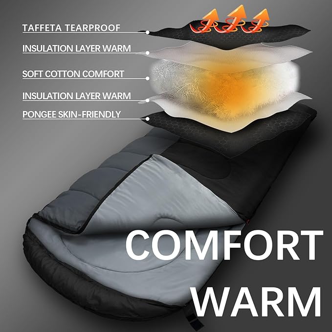 XL 10 Degree Sleeping Bags Waterproof for Adults 350GSM Machine Washable with Compression Sack for 3-4 Season Camping Outdoor