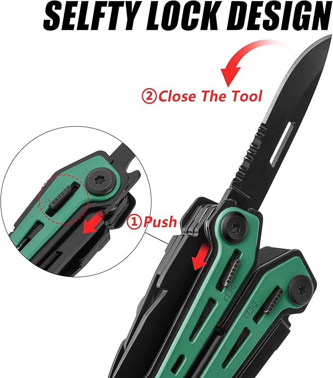 FLISSA 16-in-1 Multi Tool Pliers, Gift for Dad, Stainless Steel EDC Multitool with Pocket Knife, Belt Clip and Oxford Pouch, Self-locking Multipurpose Utility Multi-Tool for Camping Survival Outdoor