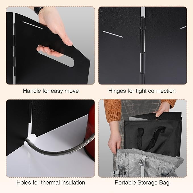 REDCAMP Portable 4-Panel Steel Camping Stove Windscreen, Foldable Windproof Outdoor Gas Stove Windshield with Storage Bag for Camping, Hiking, Backpacking, Picnic, Cooking (Black)