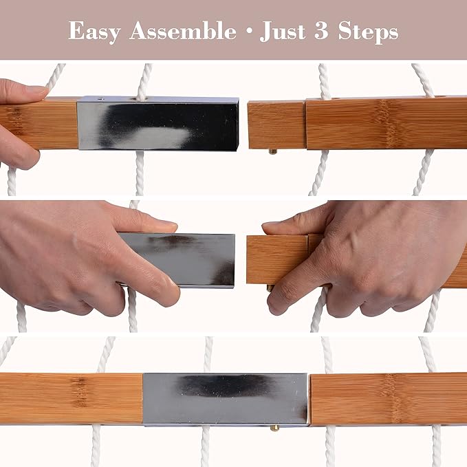 SUNCREAT 13.8 FT Hammocks Quilted Fabric Double Hammock with Detachable Curved Bamboo Spreader Bar and Soft Pillow, Max 450 lbs Capacity, Tan