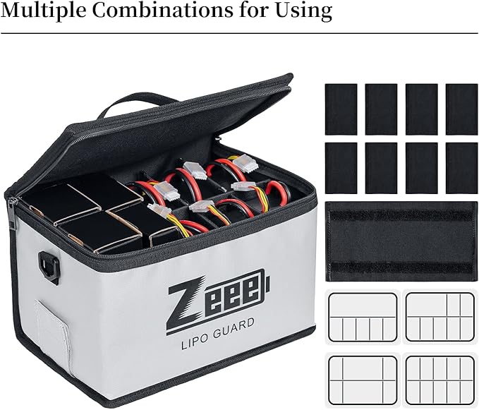 Zeee Lipo Fireproof Safe Bag - Large Capacity Storage Guard Pouch for Charging - 10 Cell Adjustable (10.6x6.7x6.7in)