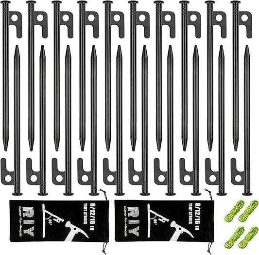 20 Pack 8 inch Tent Stakes Heavy Duty Metal Tent Pegs for Camping Steel Tent Pegs Unbreakable and Inflexible