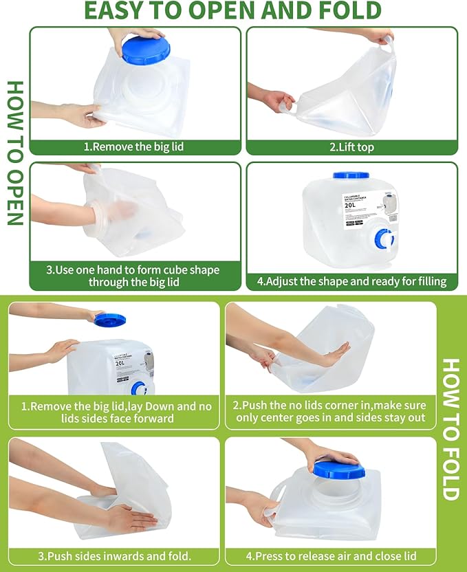 2 Pack 5.3 Gallon Collapsible Water Container Camping Water Container with Spigot,Portable Collapsible Water Jug Water Storage Containers for Outdoors Traveling Emergency,1 Extra Spigot Provided