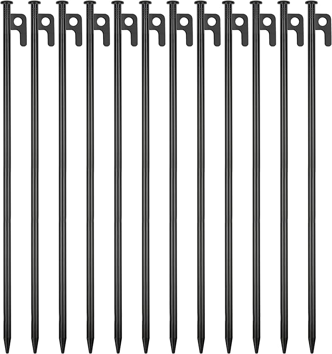 12 Pack Tent Stakes Heavy Duty Metal Tent Pegs for Camping Steel Tent Stakes 16 inch Unbreakable and Inflexible
