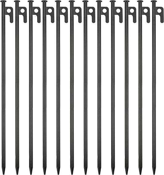 12 Pack Tent Stakes Heavy Duty Metal Tent Pegs for Camping Steel Tent Stakes 16 inch Unbreakable and Inflexible