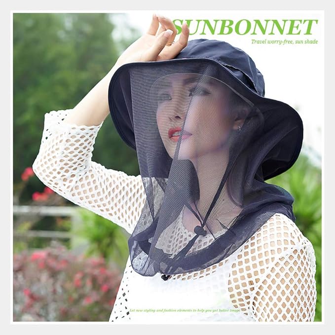 Mosquito Head Net Hat, Safari Sun Hat with Veil Mesh Protection from Insect