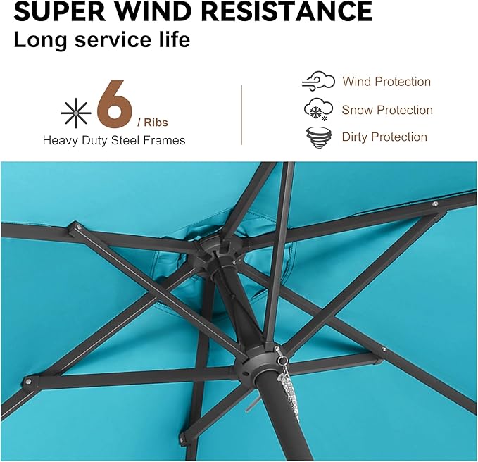 9ft Outdoor Patio Umbrella - Table Umbrella Waterprool UV Protection, Sombrillas de Patio with Push Button Tilt&Crank, Sun Umbrella for Pool, Porch, Garden, Deck, Backyard(Sky Blue)