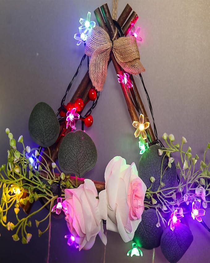 Pastel Flower String Lights Indoor Decorations, 33ft 100 LED USB Plug in Aesthetic Cherry Blossom Floral Lamp for Christmas Tree Vines Wall Ceiling Spring Garden Hanging Decor, Multicolored