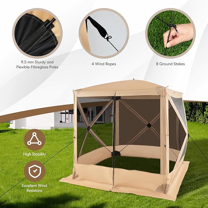 Tangkula 6.7x6.7 Ft Pop Up Gazebo with Netting, Portable Screen Tent with 4 Sided Mesh Walls, 2 Sunshade Cloths, UV 50+ Instant Canopy Shelter with Carry Bag for Camping, Lawn, Backyard