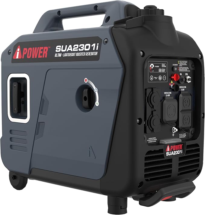 A-iPower Portable Inverter Generator, 2300W RV Ready, EPA & CARB Compliant CO Sensor, Portable Ultra-Light Weight For Backup Home Use, Tailgating & Camping (SUA2301i)