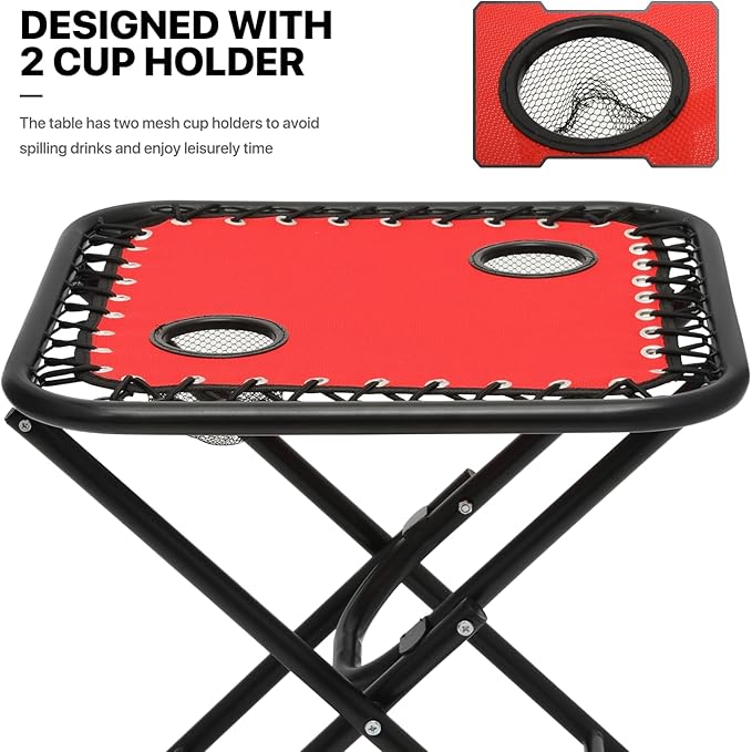 MoNiBloom Recliner Patio Lounge Chairs Set of 3, Adjustable Outdoor Beach Chairs w/Folding Table, Pillow and Cup Holder Tray, 330lbs Capacity, Red