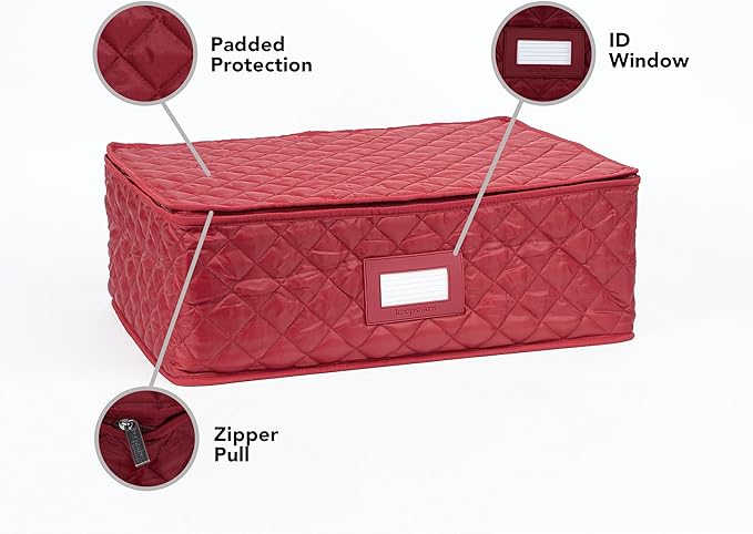 Covermates Keepsakes - Serveware Storage - Padded Protection - ID Window - Stain Resistant - Machine Washable - China Storage, Red