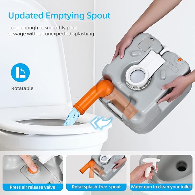 YITAHOME Portable Toilet Camping Porta Potty 5.8 Gallon with Carry Bag and Hand Sprayer, Leak-Proof Indoor Outdoor Toilet with Level Indicator, Handle Pump, for RV Travel, Boat and Trips