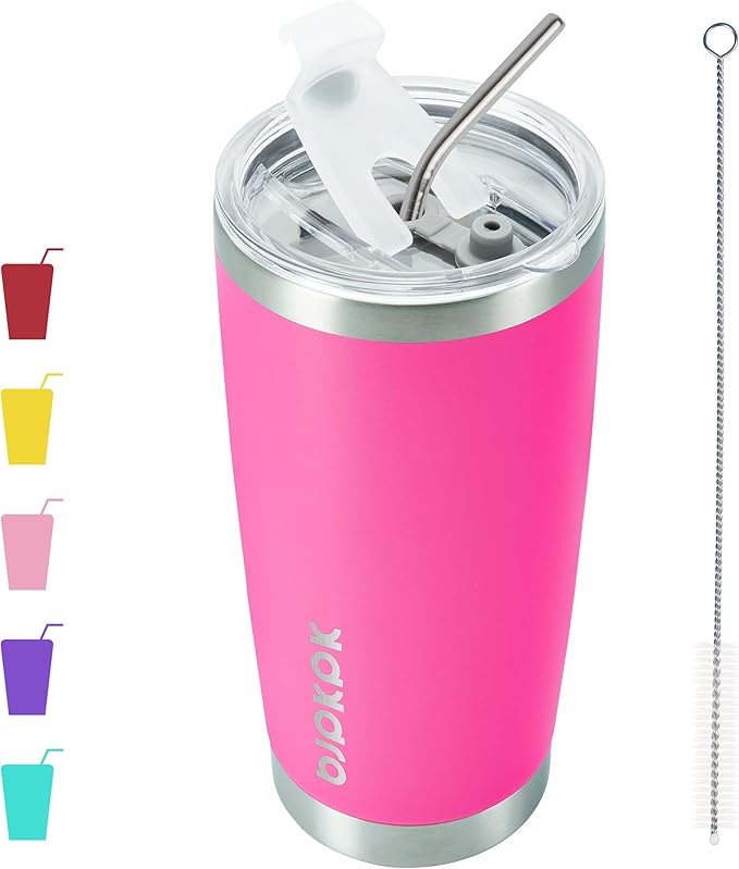 BJPKPK 20 oz Insulated Tumblers With Lid And Straw Travel Coffee Mug Tumbler Cup,Pink