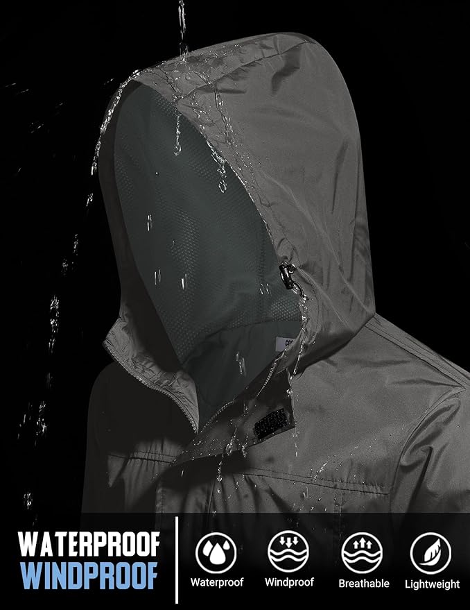 COOFANDY Men's Rain Jacket Waterproof With Hood Lightweight Packable Shell Raincoat Windbreaker For Cycling Golf Travel