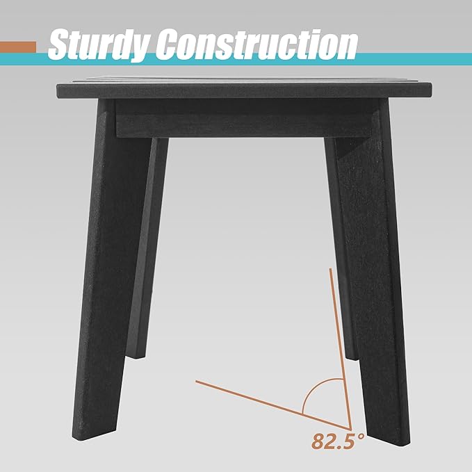 TORVA Outdoor Side Table, 17 x 18 x 18 Inch Patio Garden Coffee Table, Recyclable & Weather Resistant with High-Density PE Material(Black Color)