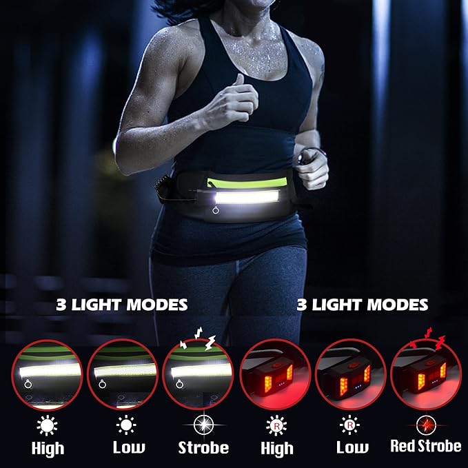 Running Light, 1000Lumens Running Belt Running Gear with 230°Rechargeable Night Running Light for Phone Waist Bag Light with Water Bottle Holder Slim Running Belt for Runners Sports Jogging Walking