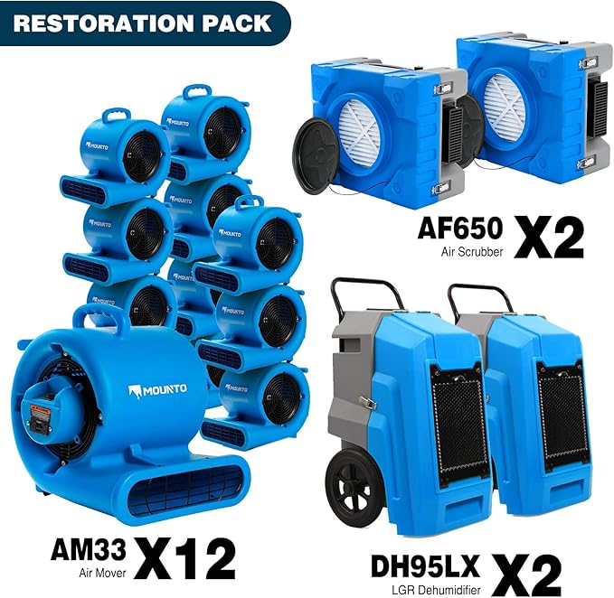 MOUNTO Water Damage Restoration Combo Package Deals (12xAir Mover, 2x Air Scrubber, 2x LGR Dehumidifiers)