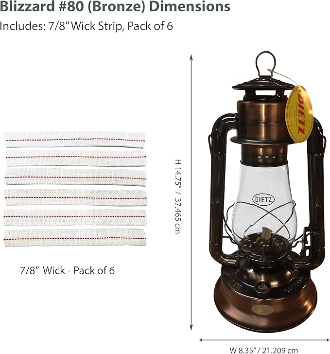 Light of Mine - Dietz #80 Blizzard Oil Lantern with 7/8" Replacement Wick Strips (Bronze)