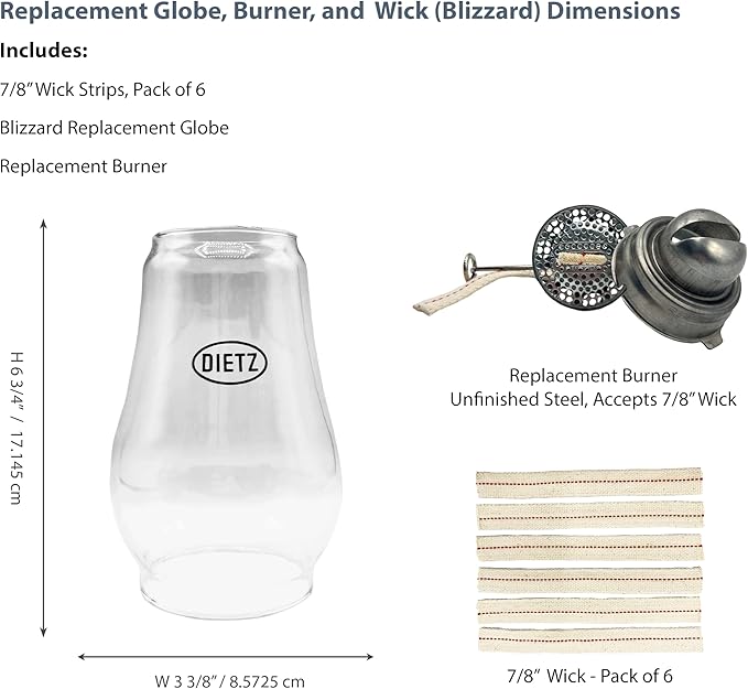 Light of Mine: Dietz #80 Blizzard Oil Lantern Replacement Kit with Blizzard Globe, Blizzard Burner, and 7/8" Replacement Wick Strips