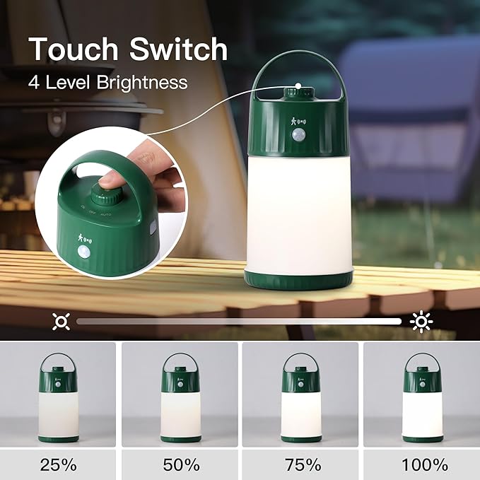 Upgraded Motion Sensor Night Light with 4 Adjustable Brightness Levels,Portable Rechargeable LED Lamp with PIR Motion Detection, 4000mAh Battery, Ideal for Bedroom, Closet, Camping (Green)