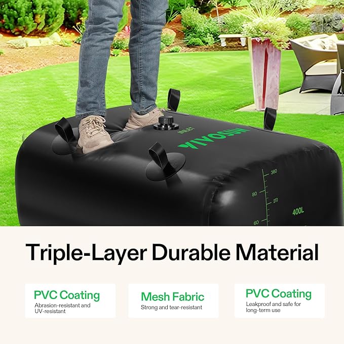 VIVOSUN 400 L/106 Gal Water Bladder, Foldable and Portable Water Storage Bag for RV, Camping, Garden Watering, Agricultural Irrigation, Drought Resistance, Firefighting