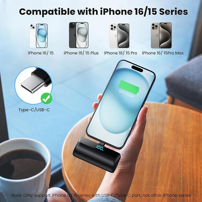 [2-Pack] Mini Portable Charger for iPhone 16/15 Series, Upgraded 5500mAh 3A PD Fast Charging USB C Power Bank, LCD Display Battery Pack Compatible with 16/16 Pro Max/15/15 Pro Max Samsung Android etc