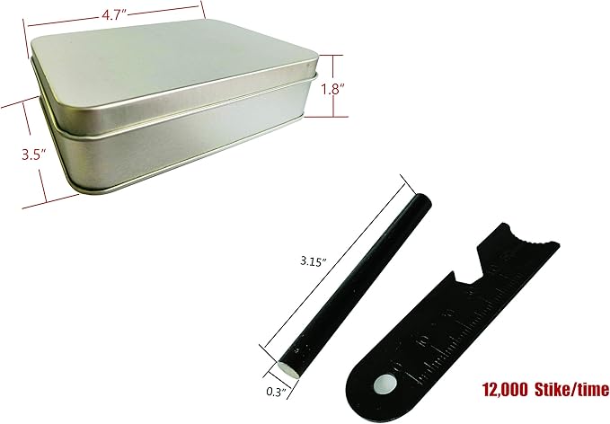 Fire Starter Kit – 6 Magnesium Bags + 3.15" Ferro Rod (12,000+ Strikes) + 4" Waxed Rope (12 Min Burn) – Survival Kit in Waterproof Tin for Camping, Hiking